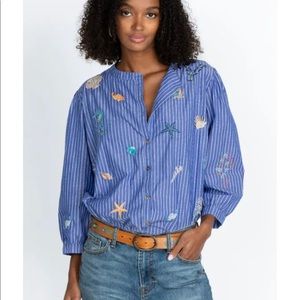 JOHNNY WAS Embroidered Cotton Poplin Blouse